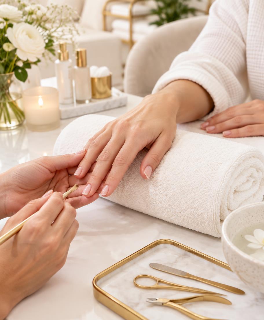 Tijdelijke sfeerfoto van een verzorgende spa manicure