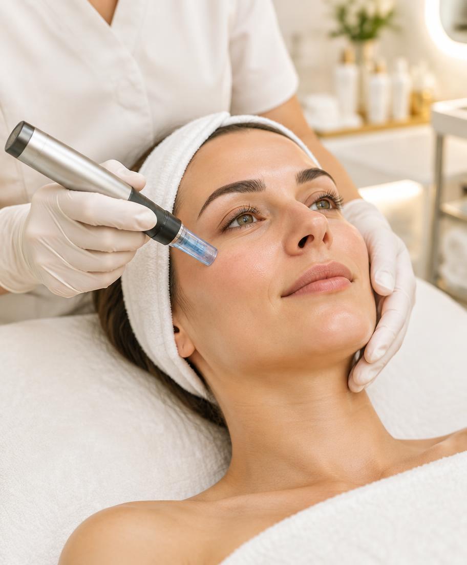Tijdelijke sfeerfoto van een professionele microneedlingbehandeling